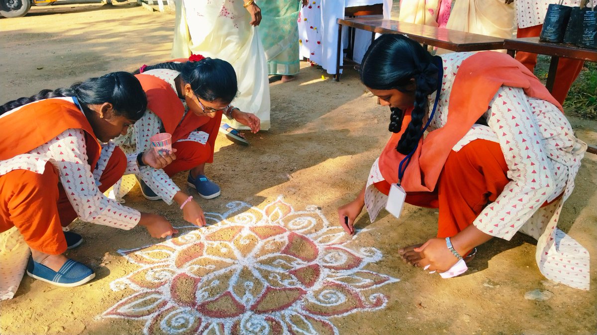 ishavidhya's tweet photo. New Beginnings
A traditional rangoli and toran at the entrance marked a festive welcome to Isha Vidhya Erode students on Day 1 after the holidays. They received an inspiring Sadhguru quote card and a custard apple sapling and began classes joyfully after reuniting with classmates https://t.co/5Qn1g54n6c