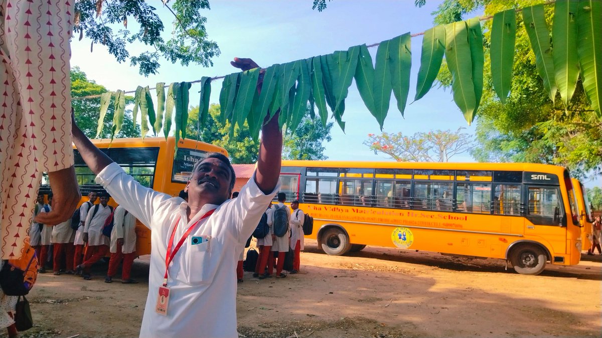 ishavidhya's tweet photo. New Beginnings
A traditional rangoli and toran at the entrance marked a festive welcome to Isha Vidhya Erode students on Day 1 after the holidays. They received an inspiring Sadhguru quote card and a custard apple sapling and began classes joyfully after reuniting with classmates https://t.co/5Qn1g54n6c