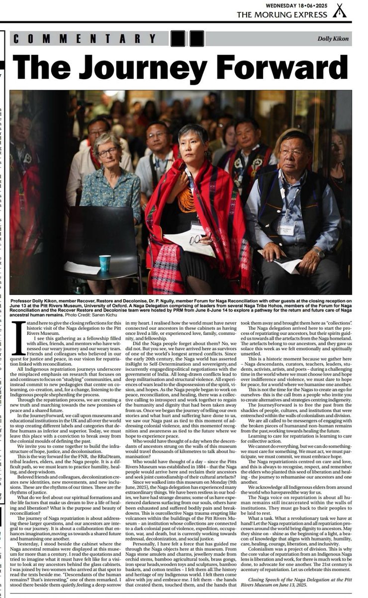 Reflecting on the Journey Forward. The closing speech on behalf of the Naga Delegation at the Pitt Rivers Museum week long deliberations on repatriation of Naga ancestral remains from Oxford University.