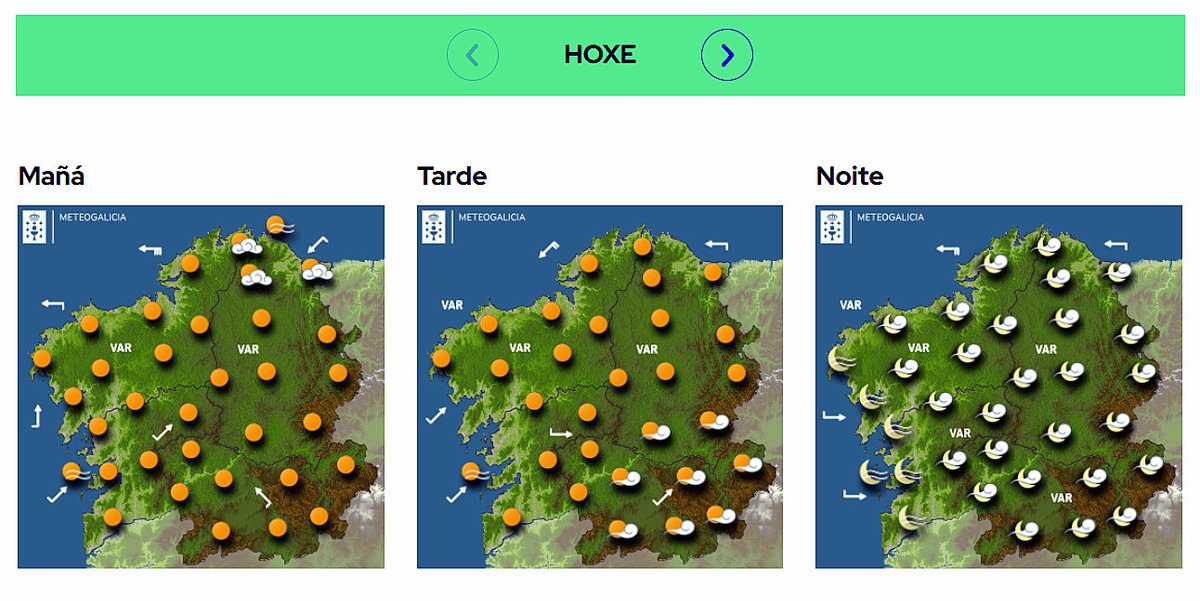 ☀️O TEMPO | Bos días! Este mércores 18 continúa o aire cálido con temperaturas nas Rías Baixas que chegarán aos 30 graos. Os ceos estarán despexados, con néboas costeiras entrando polo litoral de Pontevedra durante a tarde, segundo <a href="/MeteoGalicia/">MeteoGalicia</a> 
pontevedraviva.com/gl/tempo.html