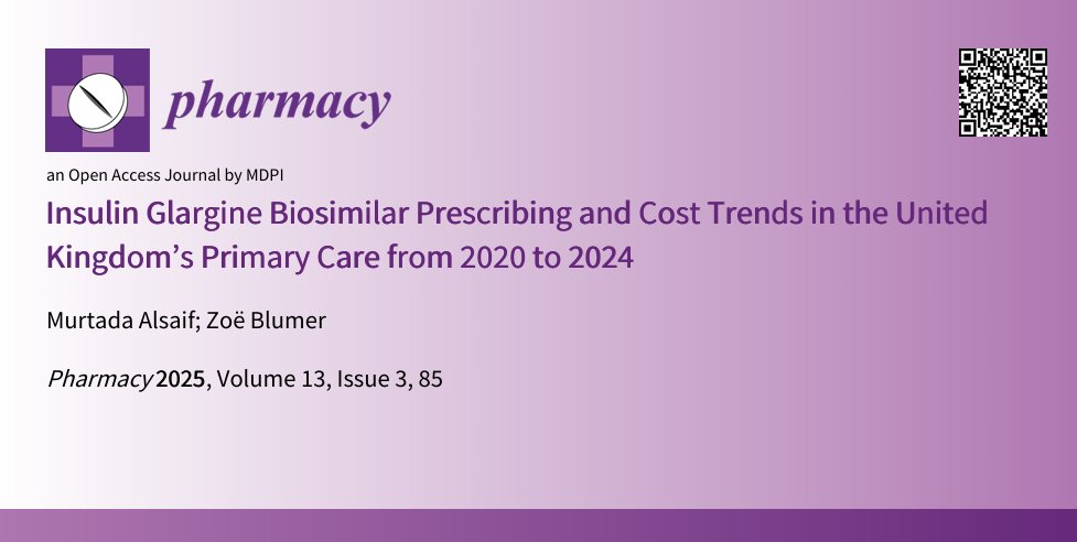 I am happy to share our new publication:
Insulin Glargine Biosimilar Prescribing and Cost Trends in the United Kingdom’s Primary Care from 2020 to 2024 
you can find it here: mdpi.com/3358146 #mdpipharmacy 
via <a href="/Pharmacy_MDPI/">Pharmacy MDPI</a> <a href="/MDPIOpenAccess/">MDPI</a>