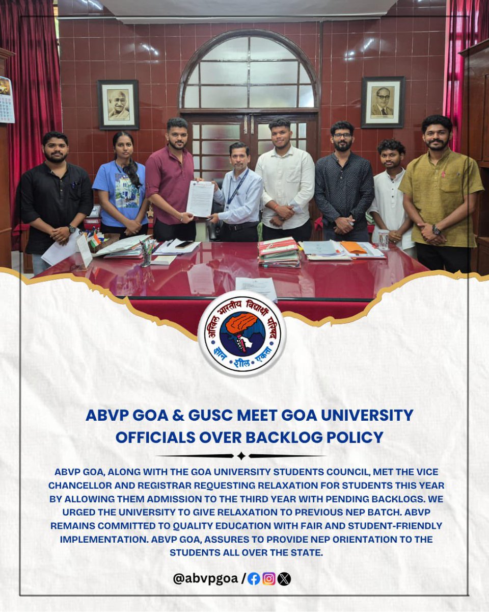 vinaysraut's tweet photo. ABVP GOA &amp; GUSC Meet Goa University Officials Over Backlog Policy

#ABVP #GUSC #StudentsPower #NationsPower https://t.co/zCkDElpzjm