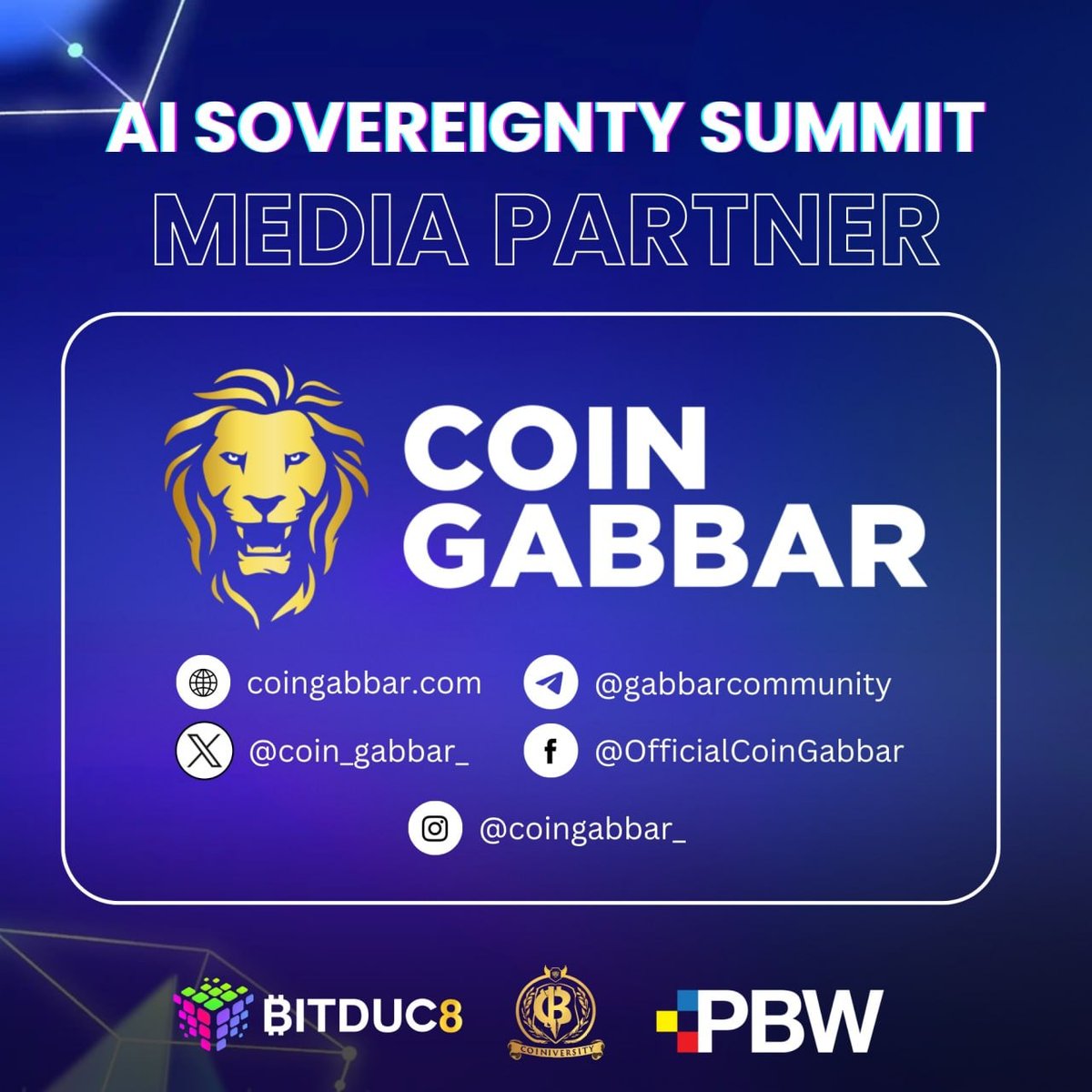 🚨 Media Partnership Announcement! 🚨

We’re proud to announce that Coin Gabbar is an official Media Partner for the upcoming AI Sovereignty Summit! 🤝

This summit explores the cutting edge of AI, blockchain, and digital sovereignty — and we’re excited to bring you exclusive