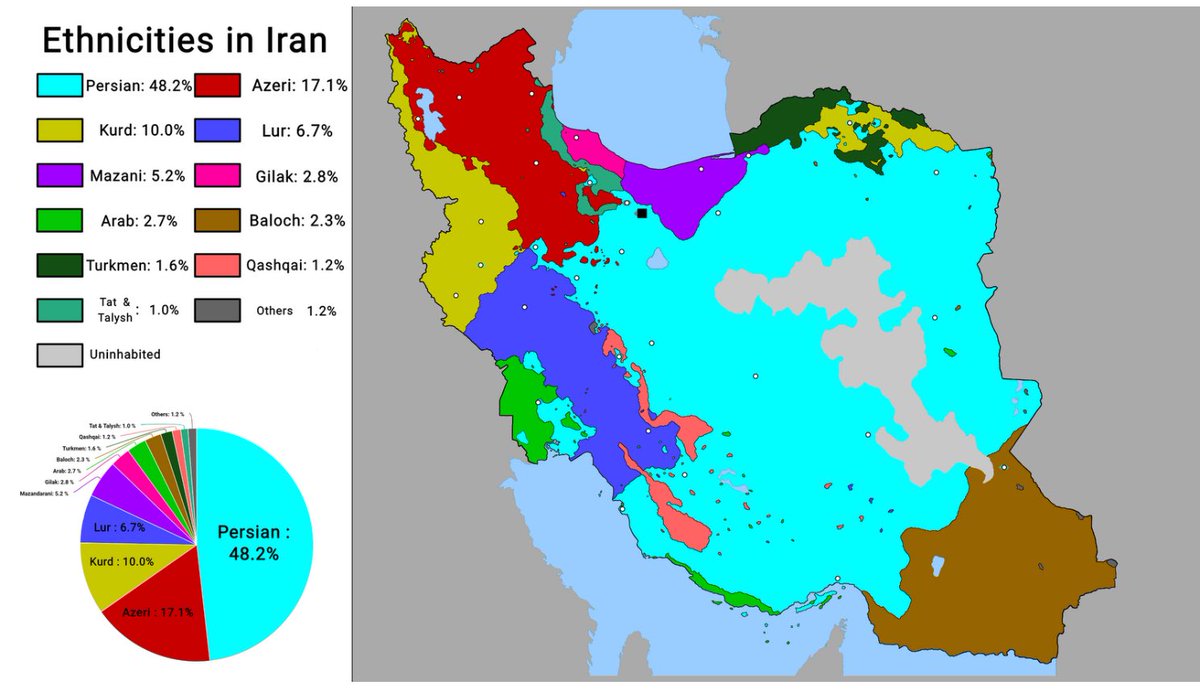 In recent weeks I’ve seen this map repeatedly - to show how fragile Iran is as a polity. The Persians aren’t even half. So the people claiming ‘it will be different this time’ are probably just a bunch of liars. Topple the regime, and it probably breaks down on ethnic lines, is