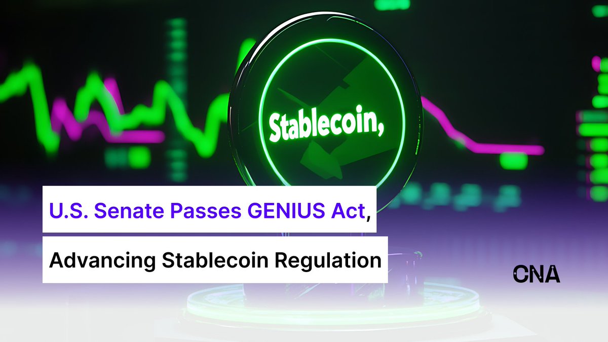 The U.S. Senate passed the GENIUS Act in a 68–30 vote, aiming to regulate #stablecoins and enable instant payment settlements. 🏛️

Read the full story 👉 bit.ly/4e8KBrX

#crypto #cryptonews #cryptonewstoday