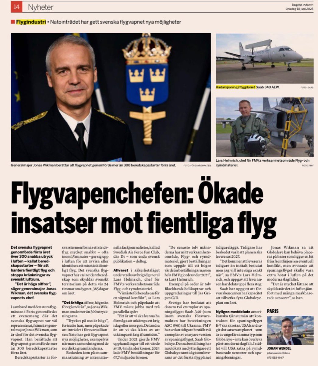 mattiasr70's tweet image. Stor uppmärksamhet i media för Saab från Europas största flygmässa, Paris Airshow. Här i DI och SvD.
@saab @dagensindustri @SvD @parisairshow #Säkpol