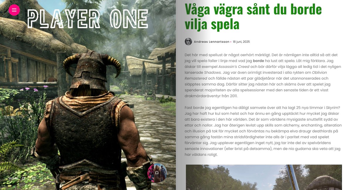 Går ni också runt och känner av ansvaret att spela det nyaste och mest omtalade hela tiden? Isåfall har Andreas en uppmaning till er idag. playerone.se/vaga-vagra-san…