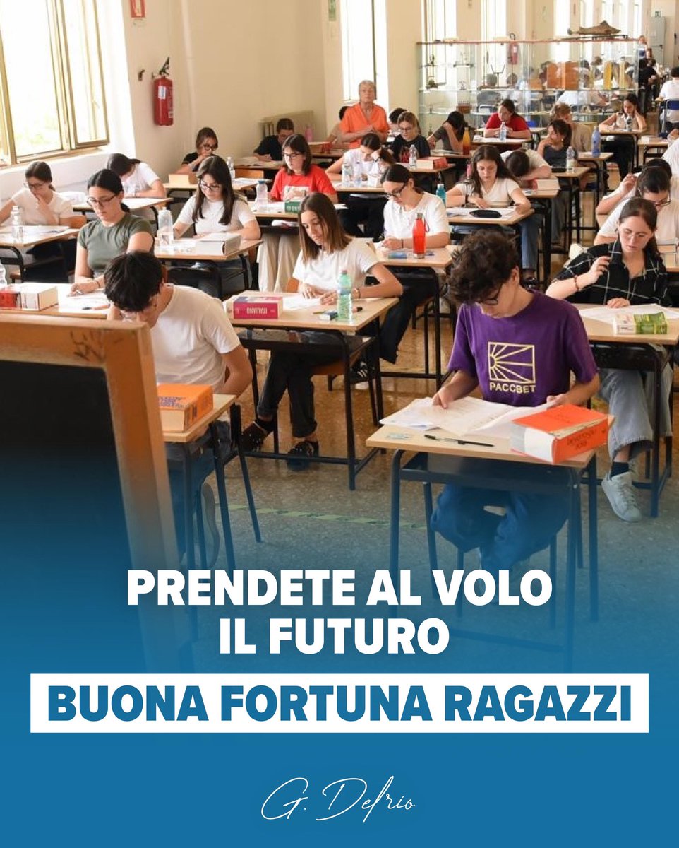 Tra poco, tante studentesse e studenti affronteranno gli #esamidimaturità. 
È la fine di un percorso e l’inizio di una nuova storia. Un tempo tutto vostro, pieno di scelte, possibilità, sogni. Prendetelo al volo. Non abbiate paura del futuro: siete voi a scriverlo.
Buona fortuna!