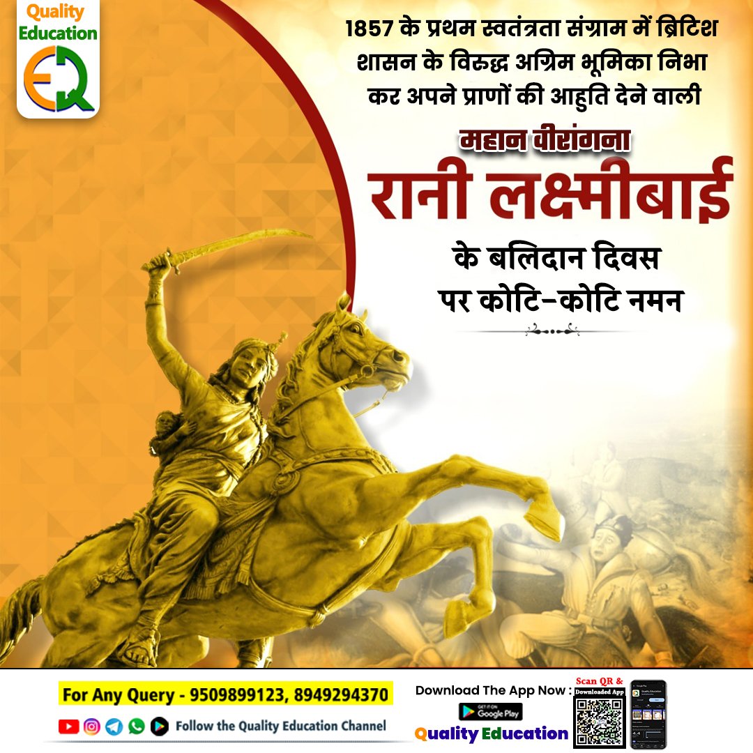 "बुंदेले हरबोलों के मुँह हमने सुनी कहानी थी,
खूब लड़ी मर्दानी वह तो झाँसी वाली रानी थी।“

मातृभूमि की रक्षा के लिए अपना सर्वस्व न्यौछावर करने वाली, प्रथम स्वाधीनता संग्राम की महान वीरांगना, शौर्य, पराक्रम, साहस और श्रेष्ठता की प्रतिमूर्ति, नारी शक्ति एवं वीरता की प्रतीक रानी