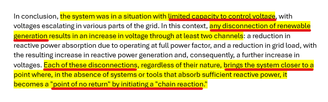 🔌⚡️ The Spanish government released at ~11pm yesterday its 182-page report on the April 28th electricity blackout.

Long passages are heavily redacted (including full blacked out pages).

Still, this crucial paragraph at end of page 96 and beginning of page 97 is crystal clear: