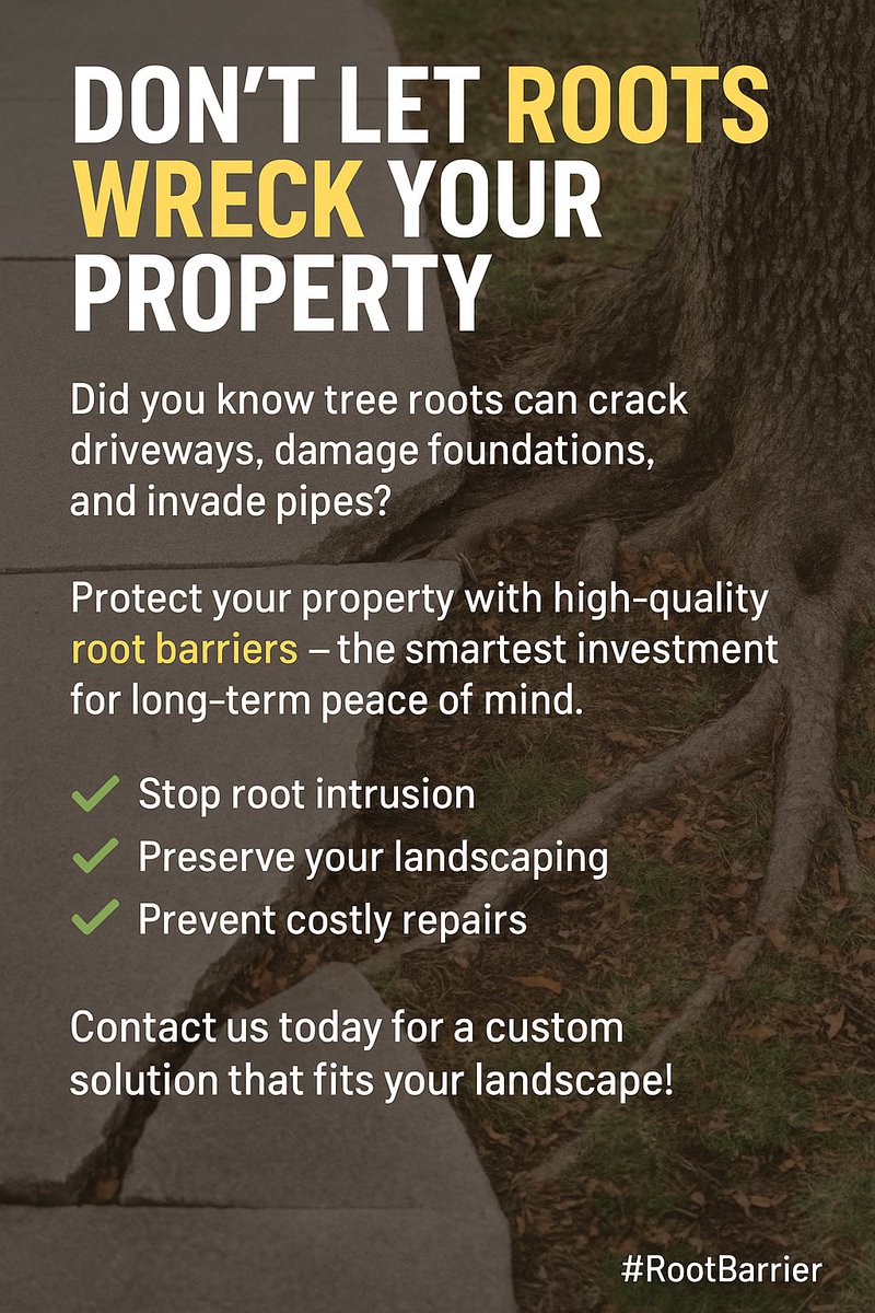 RLNelsonFdn_'s tweet image. Pay Now or Pay Later
Skip root barriers today, and you might face 💸 expensive repairs tomorrow.
Talk to us about permeable, solid, or biodegradable barriers – tailored to your need.
#RootDamage #TreeProblems #LandscapeTips #SmartLandscaping #EcoFriendlyBarrier