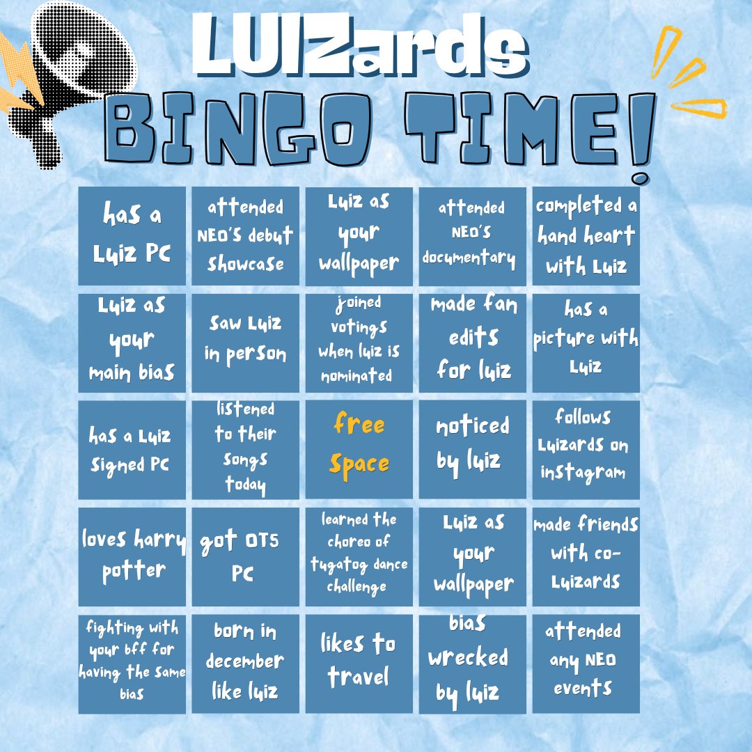 It's BINGO time! Reply or quote your answers. If you have the most stamps on your Bingo card, you’ll be the winner of this game. 

3 Years with LUIZards
#NEO_PH #NEO_Luiz
#ReadyGlow