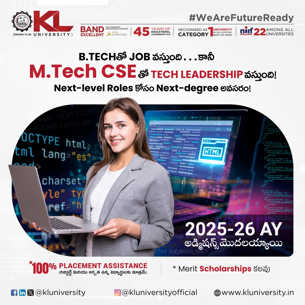 kluniversity's tweet image. KLUలో M.Tech CSE ద్వారా మీరు Automated Driving, Medical Diagnosis వంటి అత్యాధునిక రంగాలలో పట్టు సాధిస్తారు. భవిష్యత్ ఆవిష్కరణలలో భాగమై, గ్లోబల్ ఐటీ లీడర్‌గా మీ కెరీర్‌ను ఉన్నత శిఖరాలకు తీసుకెళ్లండి.

kluniversity.in/admissions-202…

#KLU #mtechcse #mtechadmissions