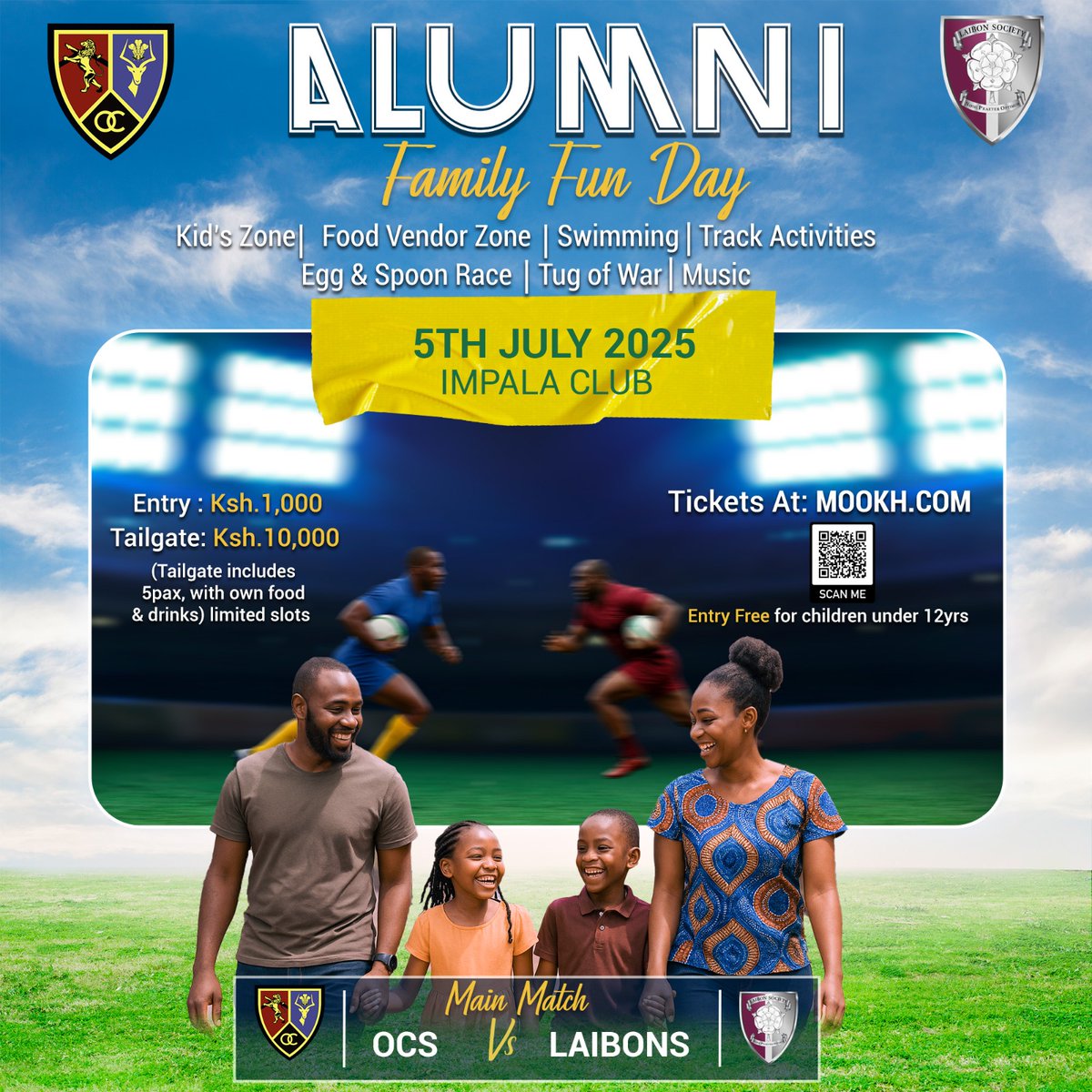 OldCambrian's tweet image. Join us on 5th July 2024 at Impala Club for the Legends Rugby Match & Family Fun Day as Old Cambrians take on Laibons.
Expect great rugby, great food, kids' activities, and good vibes all around.
Get your tickets here:
mookh.com/event/legends-…
Cheer, connect, and make memories