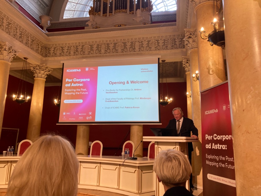 The Pro-Rector for Partnerships of Vilnius University Dr. Artūras Vasiliauskas giving the opening speech at #ICAME46 in Vilnius. The conference is now officially under way 😀