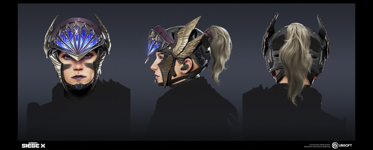 GabrielJ_Design's tweet photo. More details from the Headgear and Wing vest concept callouts. 
The wings breathe—feathers open and close like a mechanical blower system. Thinking of them as dynamic, tech components that would allow movement of the arm. #conceptart #R6Community https://t.co/ajCMsAGTmK