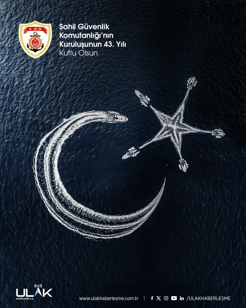Sınırlarımızı denizde koruyan, her şartta fedakârca görev yapan Sahil Güvenlik Komutanlığı’nın kuruluşunun 43. yıl dönümü kutlu olsun.
<a href="/sahilguvkom/">T.C. Sahil Güvenlik Komutanlığı</a> 

Happy 43rd anniversary to the Turkish Coast Guard Command who safeguard our seas and serve with unwavering dedication in all