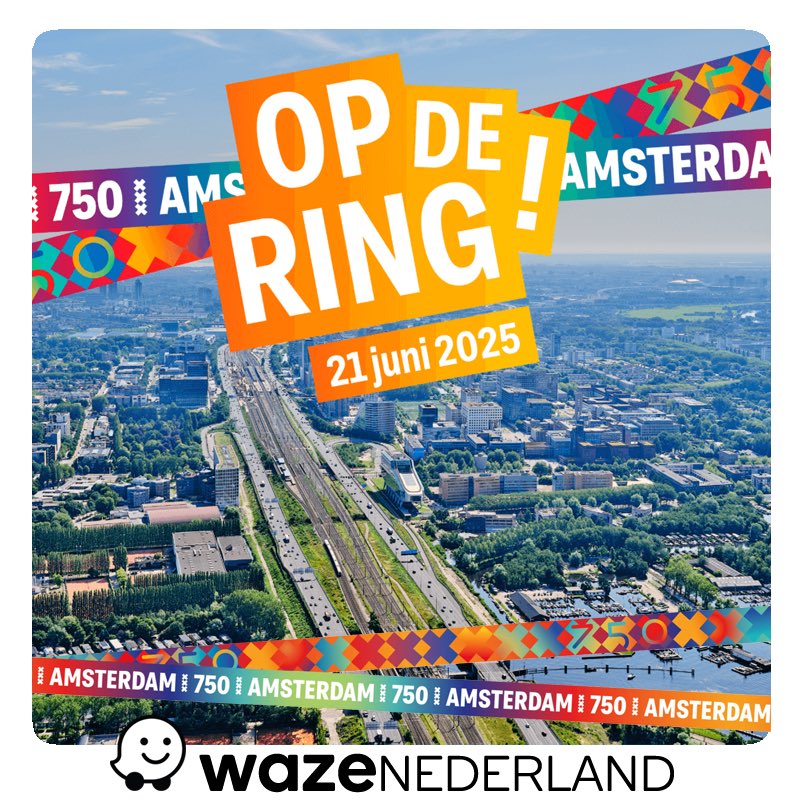 👀 Heb je 't al gezien? 
Zat. 21 juni wordt de A10 een 15 km lang autovrij megafestival vol muziek, kunst &amp; sport! 🚧🎉

🚗 A10 dicht van 20–22 juni + bruggen over de Amstel, Zeilbrug, Amstelveenseweg &amp; 1e C. Huygensstraat.
#wazeweetdeweg
#OpDeRing #Amsterdam750