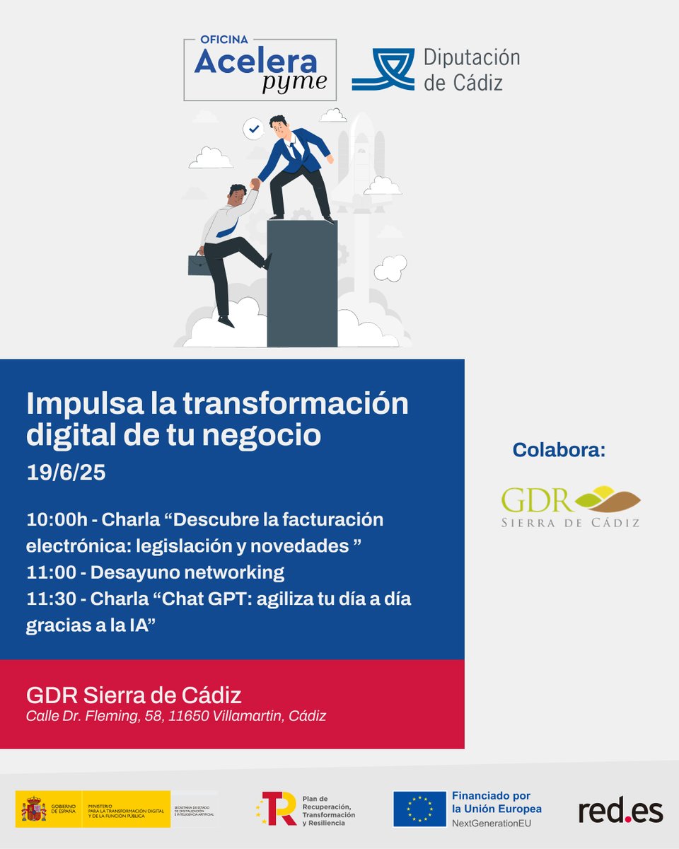 👏¿Tienes un negocio en Villamartín y quieres dar un impulso a su digitalización? Únete a nuestro evento, donde expertos en transformación digital hablarán sobre IA aplicada a los negocios y facturación electrónica.
¡Inscríbete! + info en nuestra web
19/06/25 - 10:00h