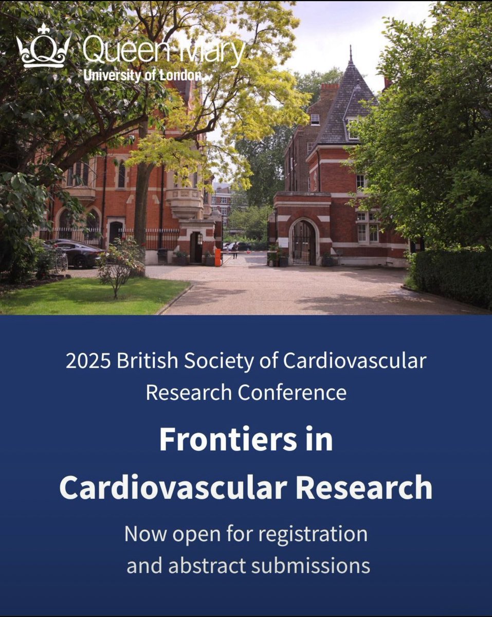 Dunja Aksentijevic Ricciarelli (@dunjaaks) on Twitter photo Registration & abstract submissions are OPEN for <a href="/BSCResearch/">British Society for Cardiovascular Research</a> #BSCR2025 at William Harvey Research Institute, <a href="/QMULBartsTheLon/">Barts and The London, Queen Mary</a> QMUL! <a href="/QMULWHRI/">William Harvey Research Institute</a> <a href="/TheBHF/">British Heart Foundation</a>
Programme & info: bscr.org/meetings/bscr2… Registration & abstract submissions are OPEN for <a href="/BSCResearch/">British Society for Cardiovascular Research</a> #BSCR2025 at William Harvey Research Institute, <a href="/QMULBartsTheLon/">Barts and The London, Queen Mary</a> QMUL! <a href="/QMULWHRI/">William Harvey Research Institute</a> <a href="/TheBHF/">British Heart Foundation</a>
Programme & info: bscr.org/meetings/bscr2…
