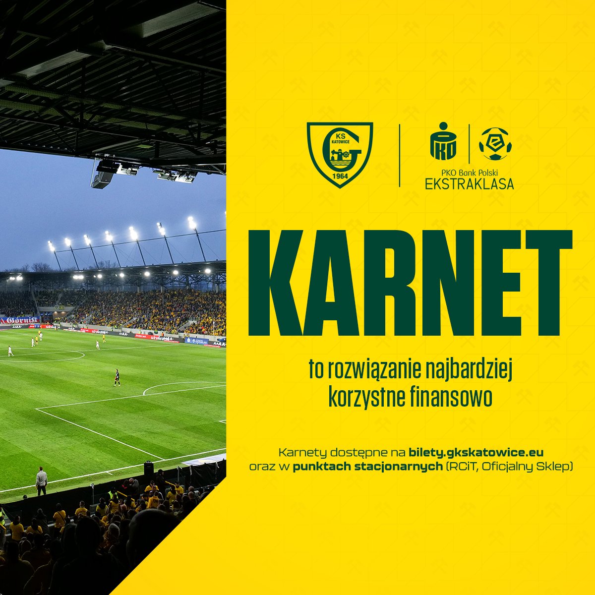 Kupujesz karnet i oszczędzasz, proste! Lepiej zrobić to teraz, niż potem narzekać... 

Bądź częścią ŻÓŁTEGO SZALEŃSTWA! 🟡
🎟️ bilety.gkskatowice.eu