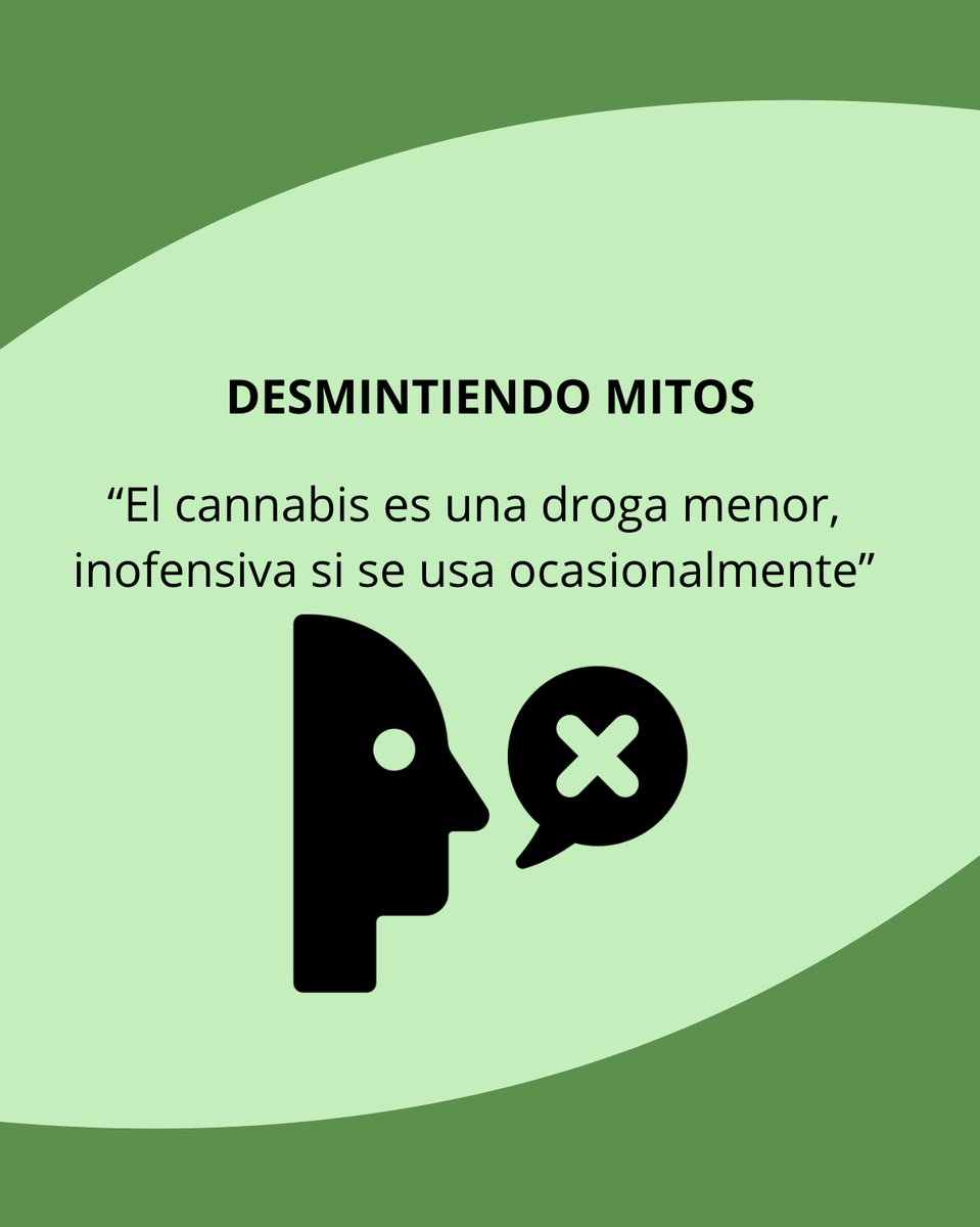 ❌ “El cannabis es una droga menor, inofensiva si se usa ocasionalmente.”

✅ FALSO. En España, el 2,8 % de la población (15‑64 años) consume cannabis a diario o casi, y solo el 15 % cree que no conlleva riesgos 

🔗 pnsd.sanidad.gob.es/pnsd/memorias/… 

#MitosCannabis #SaludPública