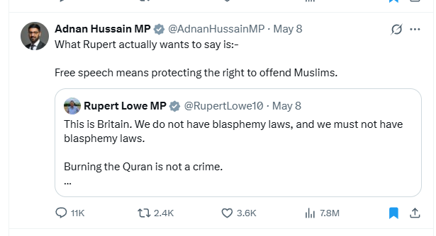 daveatherton's tweet photo. Dear @AdnanHussainMP you really don't get free speech, the Enlightenment &amp; western liberal democracy do you?

There are 49 predominantly Muslim countries in the world to live, you are free to leave. https://t.co/s1GLyqLJcJ