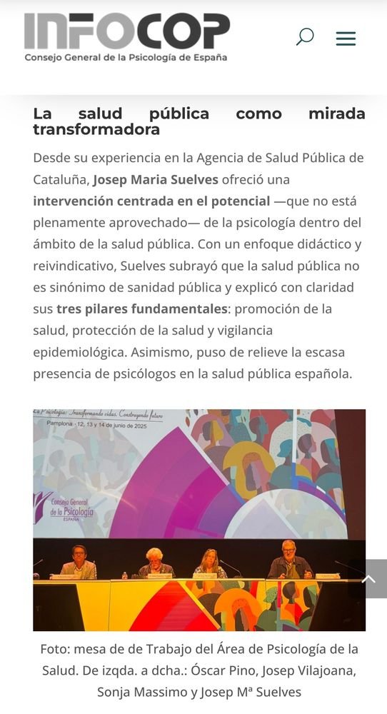 Josep M Suelves (@jmsuelves) on Twitter photo Si no pudiste seguir la #VIIConvencionPsicologia, no dejes de leer el reportaje que publica #Infocop. Gracias al
<a href="/cop_psicologia/">Consejo General de la Psicología de España (COP)</a>, la #SaludPublica también estuvo ahí. Si no pudiste seguir la #VIIConvencionPsicologia, no dejes de leer el reportaje que publica #Infocop. Gracias al
<a href="/cop_psicologia/">Consejo General de la Psicología de España (COP)</a>, la #SaludPublica también estuvo ahí.