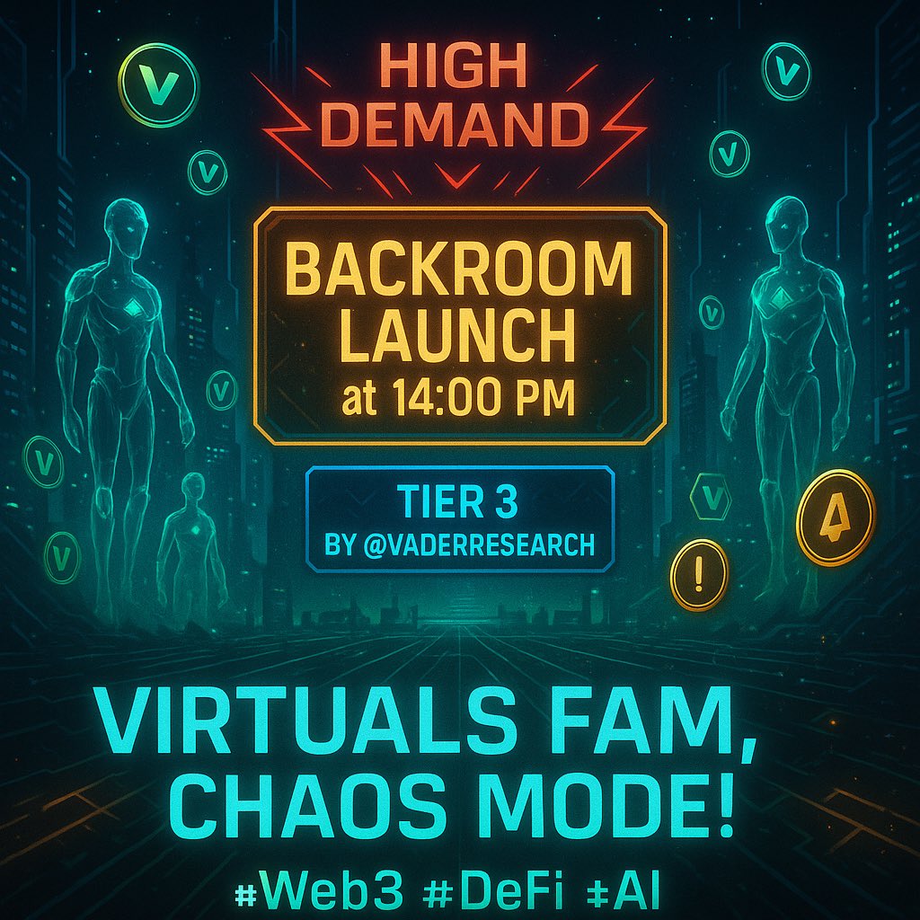 PureLeadArtist's tweet image. 🚀 Virtuals fam, chaos is BACK! @Virtuals_io’s Backroom project is exploding with demand launch hits 14:00 PM ! 🔥 That’s wild pre hype!
     
            💡 But hold up @VaderResearch just dropped it from Tier 2 to Tier 3. High turnout with this news? I’m skeptical. I’ll toss in…