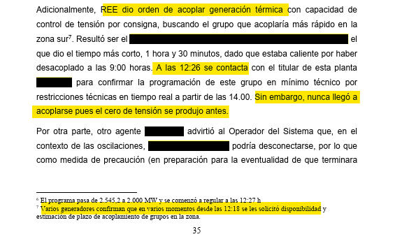 Javier Blas (@javierblas) on Twitter photo This is my favorite passage (and yes, heavily redacted - the whole report is like this).
In an emergency attempt to stabilize the grid, Red Electrica asked a gas-fired plant at 12.26pm to start spinning in 90 minutes to provide grid control. 
The blackout hit 7 minutes later. This is my favorite passage (and yes, heavily redacted - the whole report is like this).
In an emergency attempt to stabilize the grid, Red Electrica asked a gas-fired plant at 12.26pm to start spinning in 90 minutes to provide grid control. 
The blackout hit 7 minutes later.