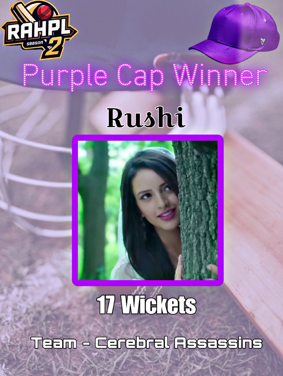 RAHPLOfficial's tweet image. The winner of “PURPLE CAP OF THE LEAGUE” 🔥
with most no. Of wickets 🙌🏻 @Qaiskilaila_ won the Title of Purple cap of RAHPL S2 from team CEREBRAL ASSASSINS 🫶🏻