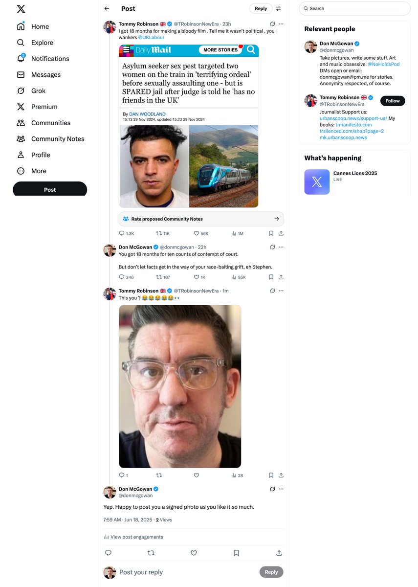 I seem to have struck a nerve with a little criminal fella.

Yaxley-Lemon released his bots last night, and now he's posting my profile photo.

Rattled.