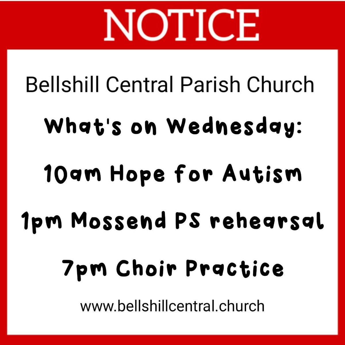BellshillChurch's tweet photo. It's a busy day at BCPC, as we have our friends from Hope for Autism and Mossend PS coming along, plus our last choir practice of the session.
#welcome #bellshillchurch #thisischurch #community #church #mossendps #mossend #hope #autism #orbiston #towncentre #YouAreInvited https://t.co/GpPrUhCTSS