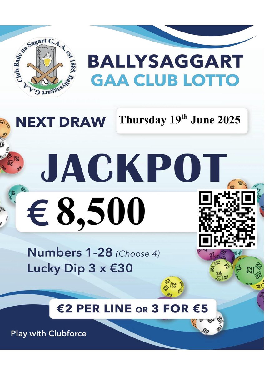 Play Lotto
Jackpot of €8,500 up for grabs tomorrow night. Be sure of your tickets at :
play.clubforce.com/play_newa.asp?…

or use the attached qr code