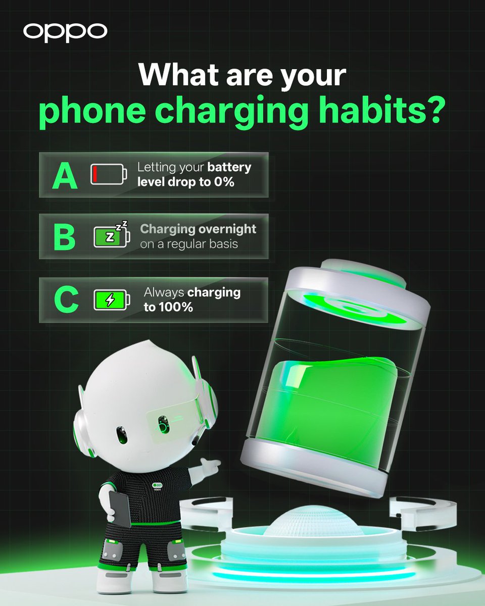 💚 #ShareWithOllie: Your Phone Charging Habits 🔋
Ollie’s curious – how well do you take care of your phone’s battery? Let’s do a quick self-check! 

Quick tip: Lithium-ion batteries thrive best when being kept between 20% - 80% charge. So now that you know, you can start taking