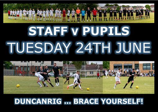 DuncanrigFball's tweet photo. STAFF v PUPILS

6 DAYS TO GO!

TUESDAY 24th JUNE
1:45PM KO
DUNCANRIG GRASS PARK

THE BATTLE IS ON FOR THE WINNIPEG TROPHY! https://t.co/hmpVX7kDT0