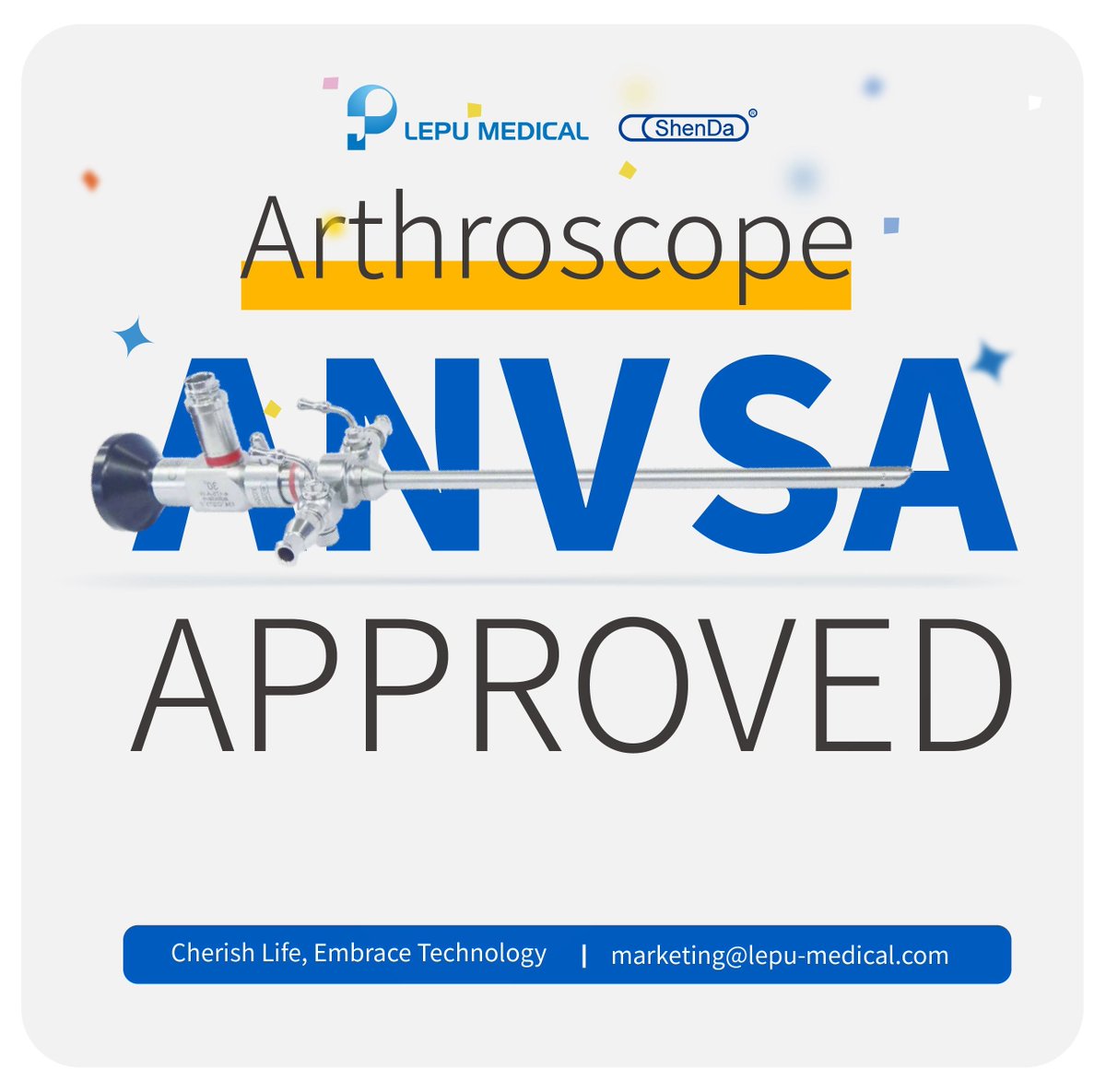 🚀 Exciting News! Our Arthroscope and Resectoscope Now Approved by ANVISA! 🚀

#MedicalDevices #ANVISA #SurgicalInnovation #Arthroscopy #Resectoscopy #HealthcareExcellence 

Contact us 📧>>marketing@lepu-medical.com 
Visit #lepumedical website for more >>en.lepumedical.com