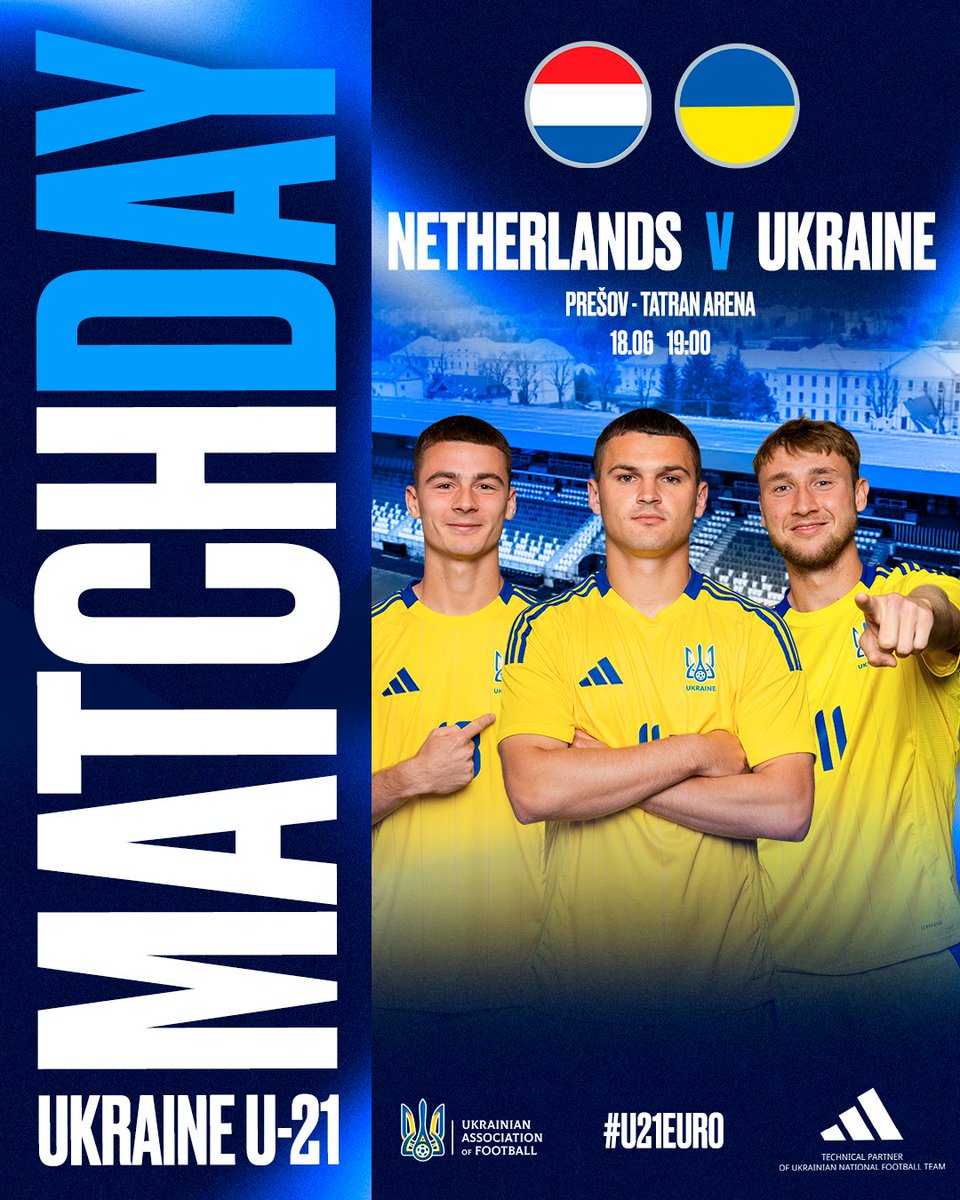 Ukrainian Association of Football (@uafukraine) on Twitter photo 🔥 MATCHDAY! Ukraine's U-21 will play a decisive match for the Euro 2025 playoffs (U-21)
🇳🇱🇺🇦 Netherlands – Ukraine
⚔️ Group D. 3d leg
📍 Prešov
🏟 Tatran Arena
⏰ 19:00 (Kyiv time)
#U21
#U21EURO
<a href="/UEFAMensYouth/">UEFA Men's Youth</a> 🔥 MATCHDAY! Ukraine's U-21 will play a decisive match for the Euro 2025 playoffs (U-21)
🇳🇱🇺🇦 Netherlands – Ukraine
⚔️ Group D. 3d leg
📍 Prešov
🏟 Tatran Arena
⏰ 19:00 (Kyiv time)
#U21
#U21EURO
<a href="/UEFAMensYouth/">UEFA Men's Youth</a>