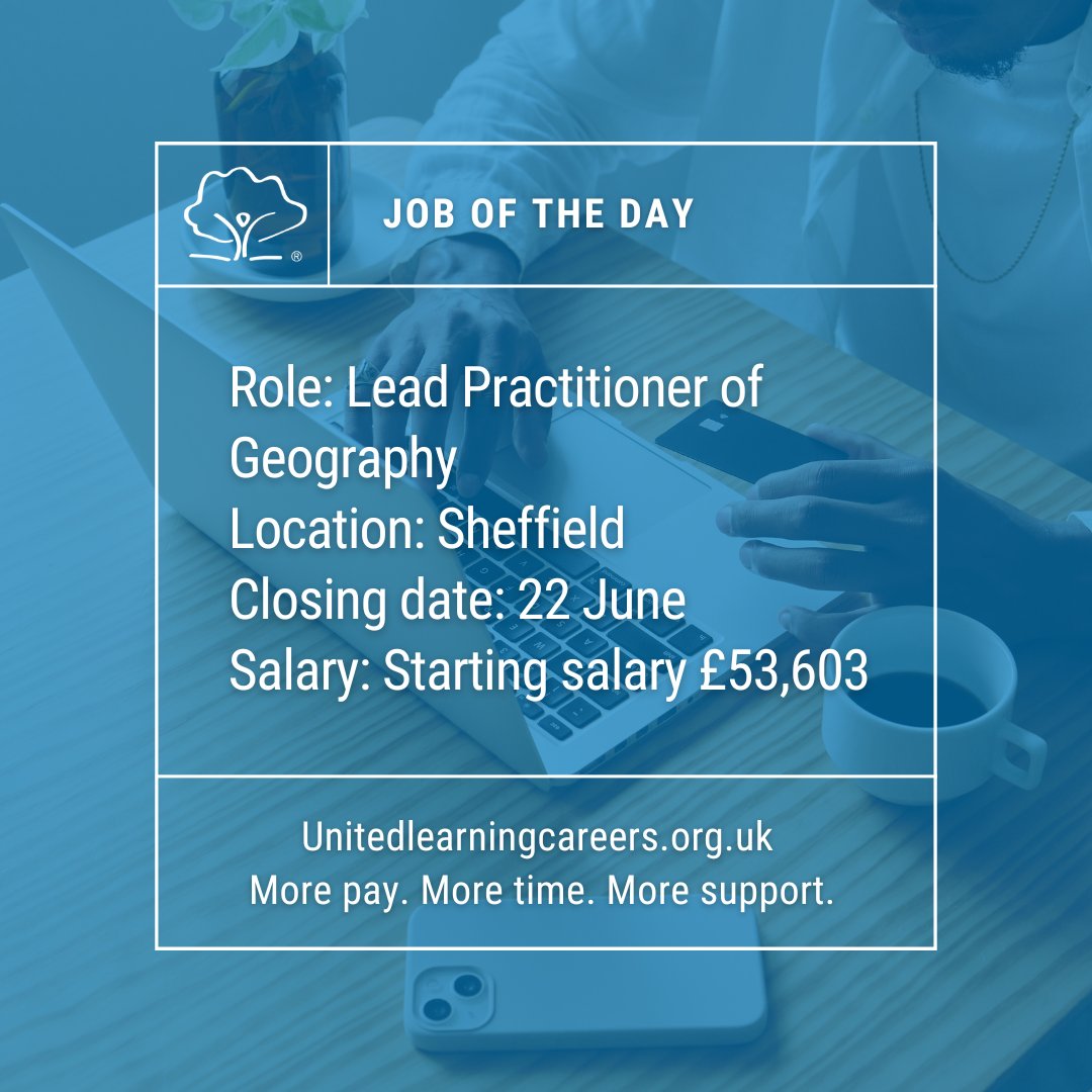 📣 Job of the day 📣 

We're looking to appoint a Lead Practitioner of Geography.

If this could be you, find out more and view our vacancies: ow.ly/7Zvb50W8xry

#JobOfTheDay #NowHiring #JobSearch #Hiring #Vacancy #ApplyNow #Education #OpenToWork #Jobs2Apply4 #JOTD