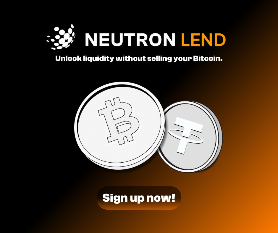 neutronlend's tweet image. Unlock liquidity without selling your Bitcoin!
Introducing Neutron Lend, Bitcoin backed loans at rates as low as 6% APR.
Be first in line when we launch on July 2025.
Join the waitlist now: neutron.me/lend