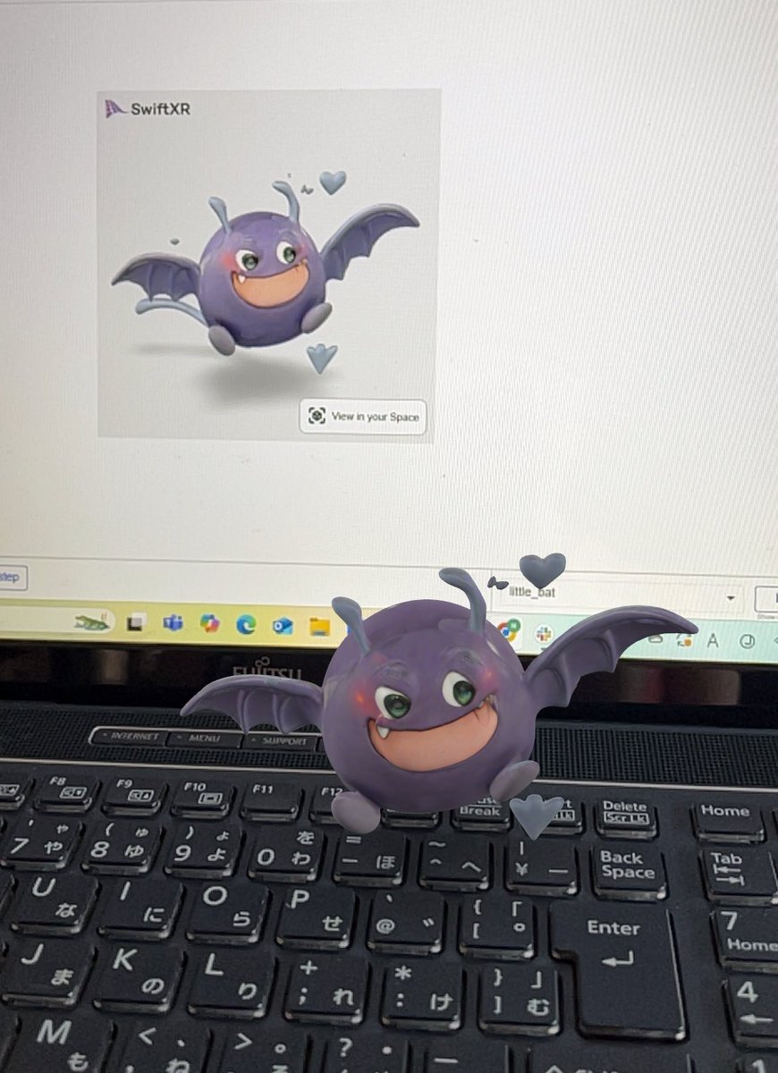fa3487's tweet image. 2D画像を3D画像にして分かった事！
写真・イラスト共に濃い色がイイです👌
2Dのリトルバットが3Dになって
パソコンから出て来てくれました😊
 #AR #SwiftXR #2D画像を3Dに
 #リトルバット