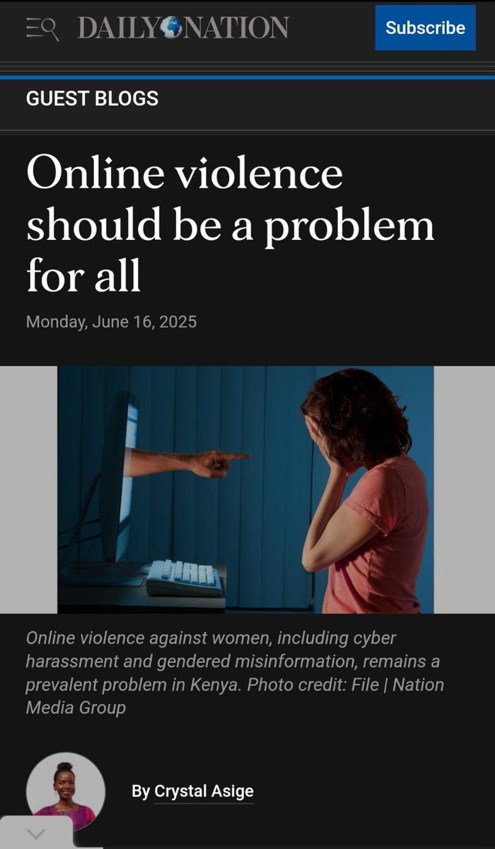 Read my OpEd in the Daily Nation newspaper on how Albert Ojwang was a victim of Technology Facilitated Gender Based Violence (TFGBV). 

nation.africa/kenya/blogs-op…

This is everyone’s problem and we must pay serious attention to it. TFGBV can easily spill into physical violence in