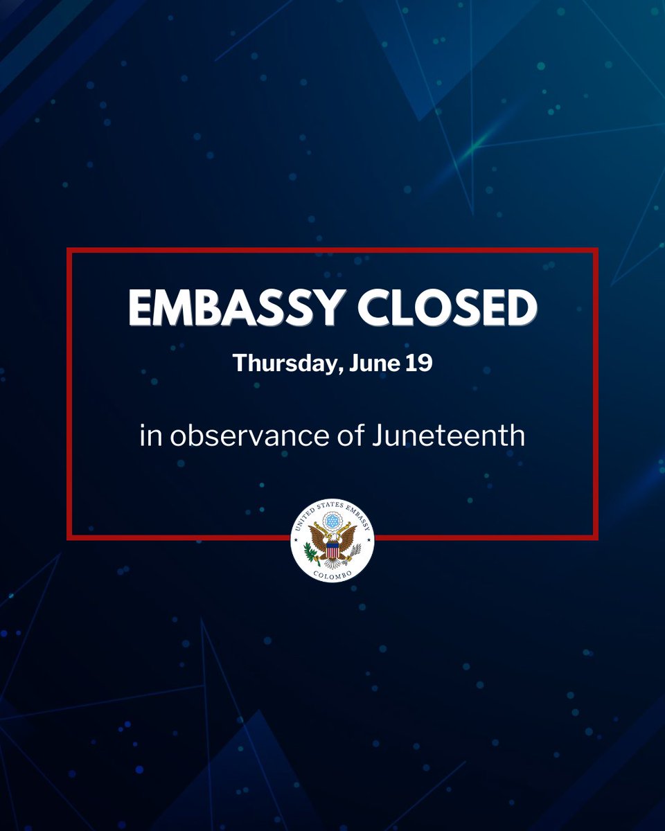 Please note that the U.S. Embassy will be closed on Thursday, June 19 for Juneteenth. We remember that on this day in 1865, Union troops arrived in Galveston and more than 250,000 enslaved Black Americans in Texas were finally free - over two years after the Emancipation