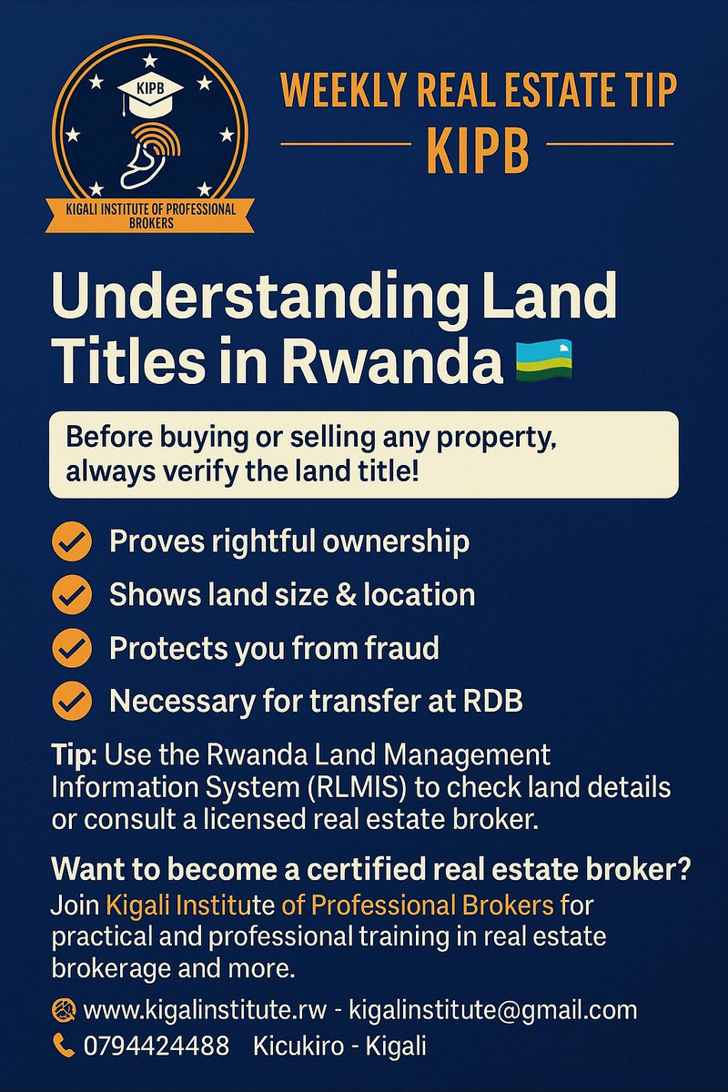 kigalinstitute's tweet image. Land deals in Rwanda? Don’t risk it.
Get trained. Get certified. Get it right. 💼🏡
Join KIPB for expert-led real estate training in Kigali.

📍 Kicukiro | 🌐 kigalinstitute.rw | 📞 0794424448
#KIPB #RealEstateRwanda #LandTitle #KigaliBusiness #RwandaProperty