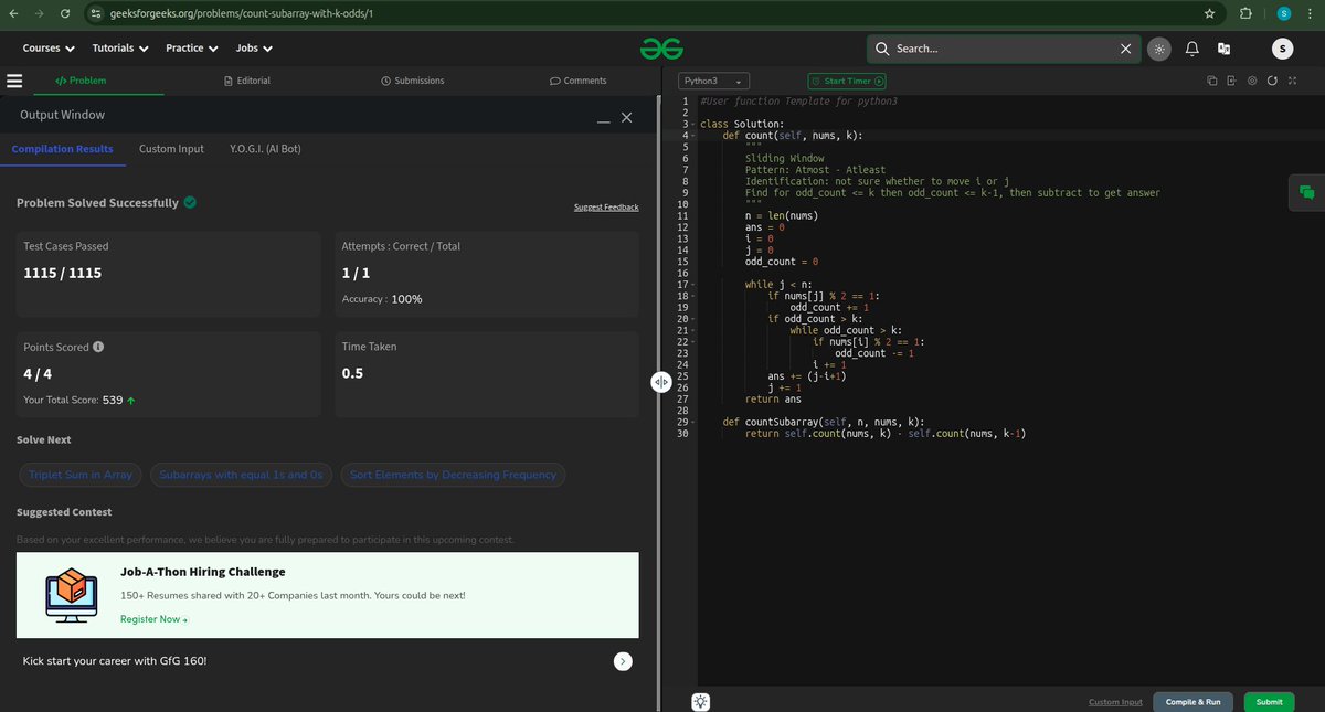 SatendraDecode's tweet photo. ✅GFG:https://t.co/dmvRI6iJqm

Count Subarray with k odds

#100DaysOfCode #Coding #LeetCode #DSA #CodingChallenge #CodingJourney #gfg160challenge https://t.co/onISmkoyI6