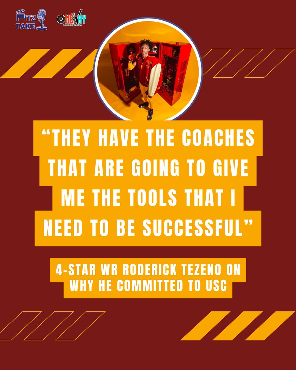 fitztakepod's tweet image. 4⭐️ Opelousas Catholic WR and USC commit Roderick Tezeno felt right at home during his official visit at USC a few weeks ago. @RoderickTezeno @uscfb
Watch 📺: tinyurl.com/3ut224zk
Listen 🎧: tinyurl.com/y57hszy3
#usc #fighton #CollegeFootball
@1Way_Production @JFitzTV…