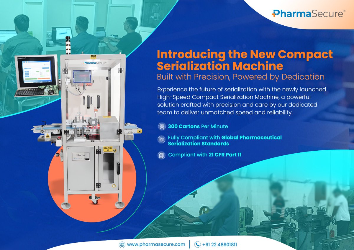 The High-Speed Compact Serialization Machine offers seamless packaging line integration with up to 300 CPM. 
Engineered for precision, it ensures accurate serialization and 21 CFR Part 11 compliance with reliable, high-speed printing and scanning.