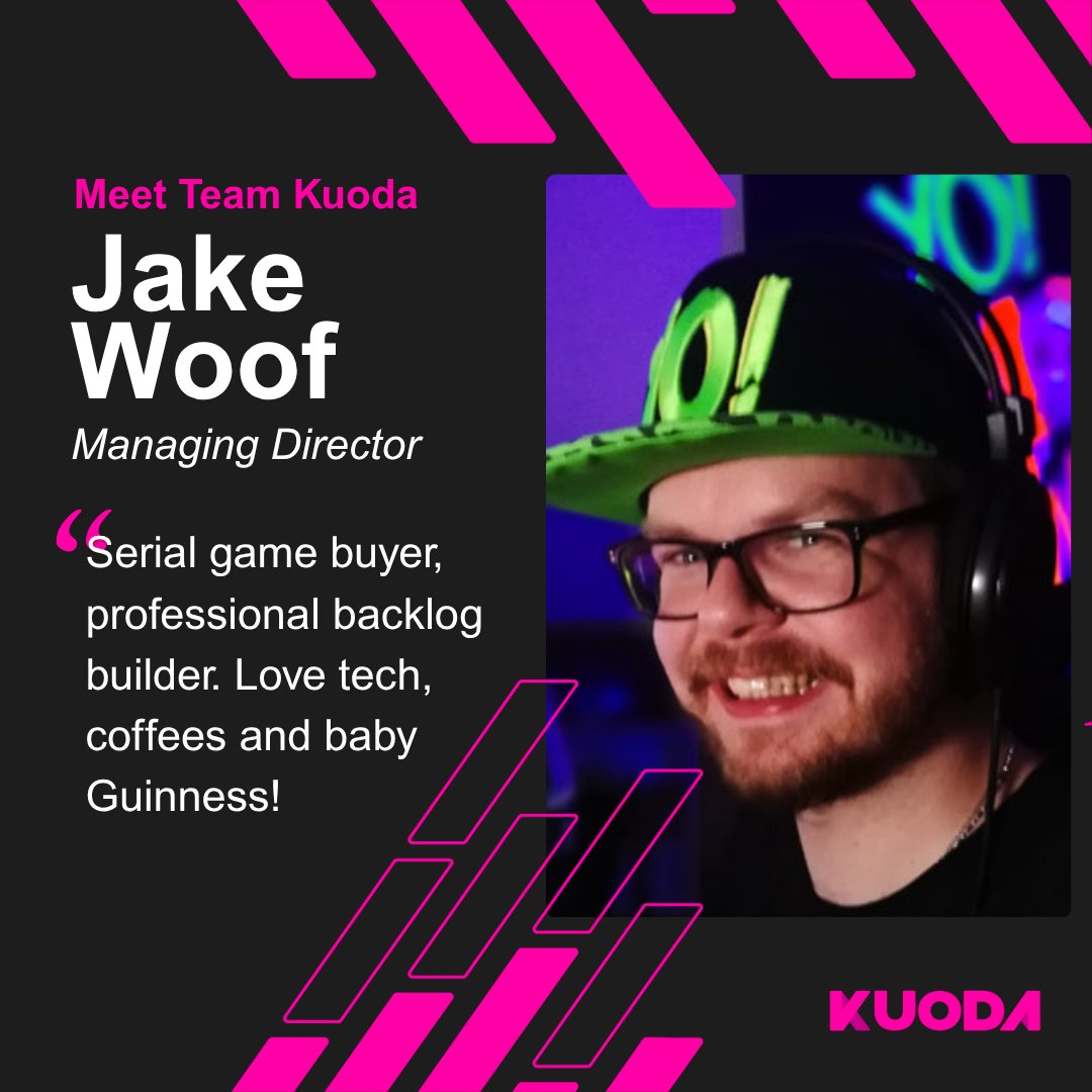 Kuoda's tweet image. Hey everyone 👋 You've almost met all of the Kuoda team already, but we've still got a few left to go!
Meet the self-proclaimed games hoarder himself, our Managing Director, Jake @MrJakeWoof