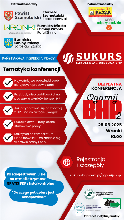 OPoznaniu's tweet photo. Zapraszamy do udziału w konferencji „OGARNIJ BHP 2”, która odbędzie się 25.06.25 r. o godz. 10:00 w Olympic Hotel przy ul. Leśnej 15A we Wronkach. Szczegółowy program oraz formularz zgłoszeniowy dostępny jest pod adresem: https://t.co/G9gn738dWz https://t.co/V5J8dCoM3R