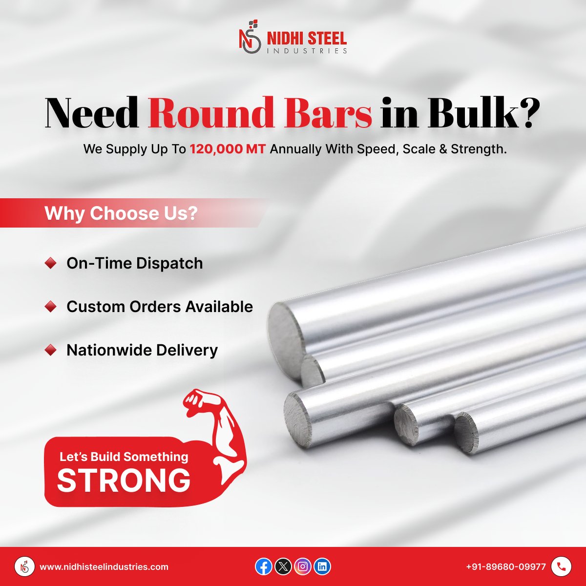 nidhisteelindus's tweet image. Looking for Round Bars in Bulk?

We supply up to 120,000 MT annually with speed, scale &amp;amp; strength.
✅ On-Time Dispatch
✅ Custom Orders
✅ Nationwide Delivery
Let’s build something STRONG together! 💪
📞 +91-89680-09977
🌐 nidhisteelindustries.com
#roundbars #steelindustry